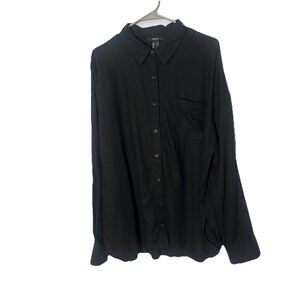 Forever 21 Linen Blend Button Down Shirt Women’s Large Black Long Sleeve Top